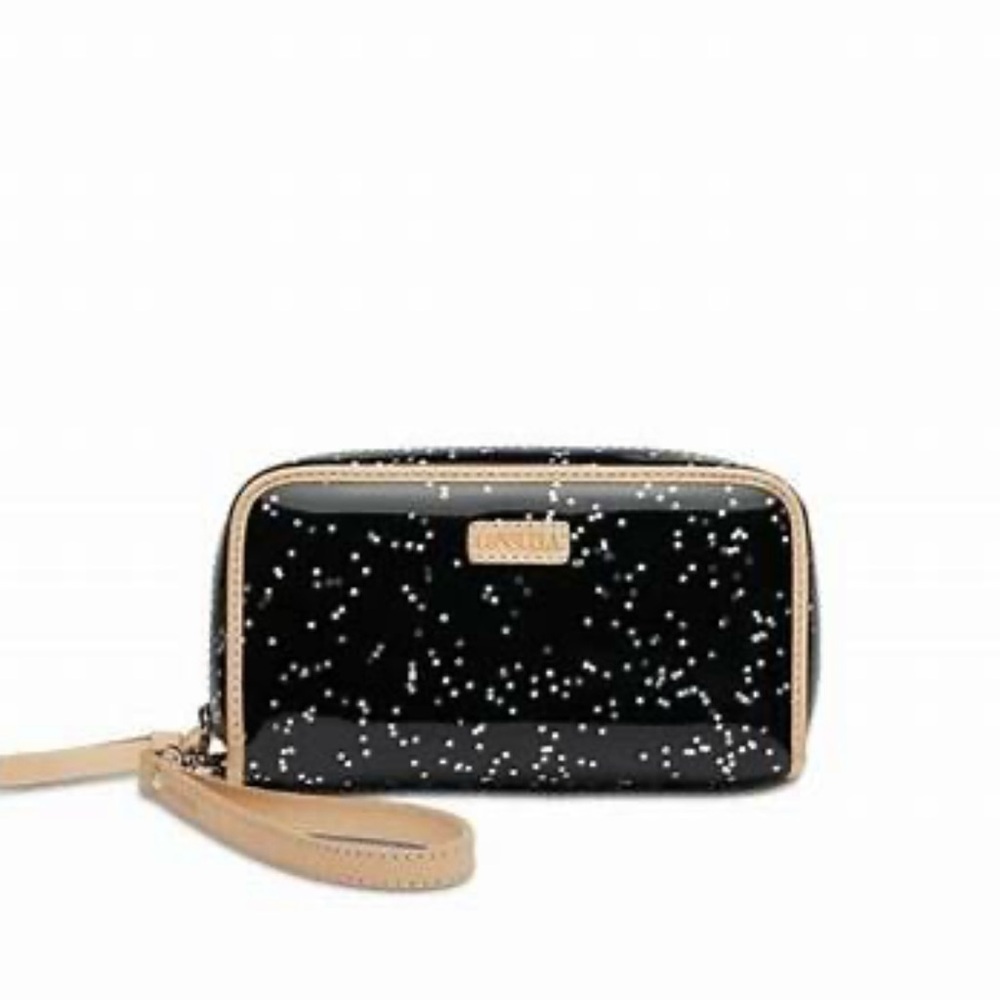 Consuela NWT Dreamy Wristlet Wallet Black Patent Silver Stars Still in Package